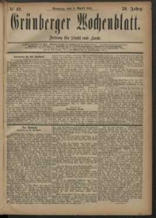 Gr&uuml;nberger Wochenblatt: Zeitung f&uuml;r Stadt und Land, No. 42. (8. April 1883)