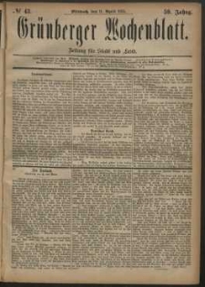 Gr&uuml;nberger Wochenblatt: Zeitung f&uuml;r Stadt und Land, No. 43. (11. April 1883)