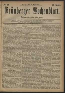 Gr&uuml;nberger Wochenblatt: Zeitung f&uuml;r Stadt und Land, No. 48. (22. April 1883)
