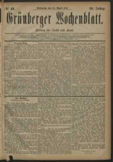 Gr&uuml;nberger Wochenblatt: Zeitung f&uuml;r Stadt und Land, No. 49. (25. April 1883)