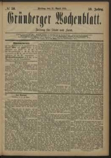 Gr&uuml;nberger Wochenblatt: Zeitung f&uuml;r Stadt und Land, No. 50. (27. April 1883)