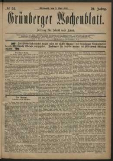 Gr&uuml;nberger Wochenblatt: Zeitung f&uuml;r Stadt und Land, No. 52. (2. Mai 1883)