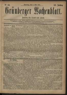 Gr&uuml;nberger Wochenblatt: Zeitung f&uuml;r Stadt und Land, No. 54. (6. Mai 1883)