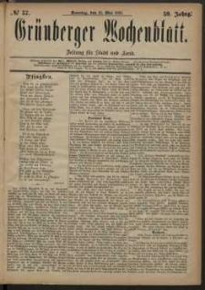 Gr&uuml;nberger Wochenblatt: Zeitung f&uuml;r Stadt und Land, No. 57. (13. Mai 1883)