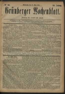 Gr&uuml;nberger Wochenblatt: Zeitung f&uuml;r Stadt und Land, No. 58. (16. Mai 1883)
