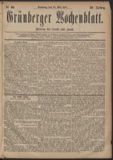 Gr&uuml;nberger Wochenblatt: Zeitung f&uuml;r Stadt und Land, No. 60. (20. Mai 1883)