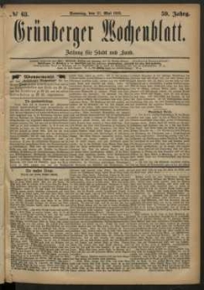 Gr&uuml;nberger Wochenblatt: Zeitung f&uuml;r Stadt und Land, No. 63. (27. Mai 1883)