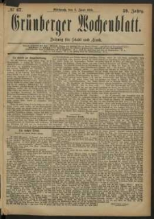 Gr&uuml;nberger Wochenblatt: Zeitung f&uuml;r Stadt und Land, No. 67. (6. Juni 1883)