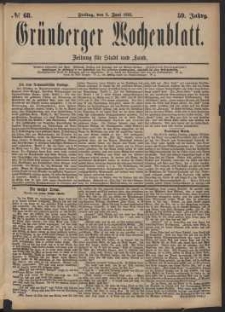Gr&uuml;nberger Wochenblatt: Zeitung f&uuml;r Stadt und Land, No. 68. (8. Juni 1883)