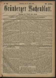 Gr&uuml;nberger Wochenblatt: Zeitung f&uuml;r Stadt und Land, No. 69. (10. Juni 1883)
