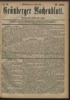 Gr&uuml;nberger Wochenblatt: Zeitung f&uuml;r Stadt und Land, No. 70. (13. Juni 1883)