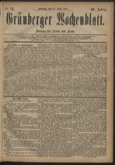 Gr&uuml;nberger Wochenblatt: Zeitung f&uuml;r Stadt und Land, No. 71. (15. Juni 1883)