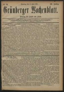 Gr&uuml;nberger Wochenblatt: Zeitung f&uuml;r Stadt und Land, No. 72. (17. Juni 1883)