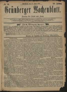 Gr&uuml;nberger Wochenblatt: Zeitung f&uuml;r Stadt und Land, No. 76. (27. Juni 1883)