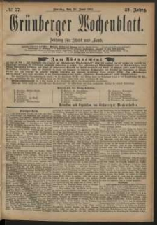 Gr&uuml;nberger Wochenblatt: Zeitung f&uuml;r Stadt und Land, No. 77. (29. Juni 1883)