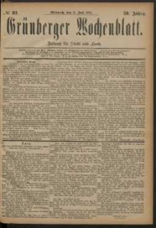 Gr&uuml;nberger Wochenblatt: Zeitung f&uuml;r Stadt und Land, No. 82. (11. Juli 1883)