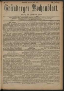Gr&uuml;nberger Wochenblatt: Zeitung f&uuml;r Stadt und Land, No. 87. (22. Juli 1883)