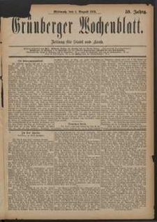 Gr&uuml;nberger Wochenblatt: Zeitung f&uuml;r Stadt und Land, No. 91. (1. August 1883)