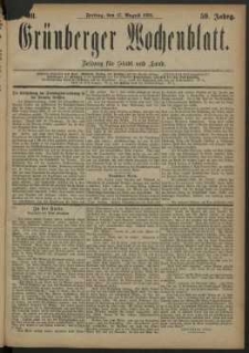 Gr&uuml;nberger Wochenblatt: Zeitung f&uuml;r Stadt und Land, No. 98. (17. August 1883)