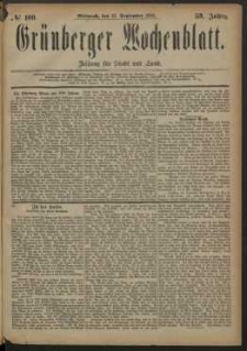 Gr&uuml;nberger Wochenblatt: Zeitung f&uuml;r Stadt und Land, No. 109. (12. September 1883)