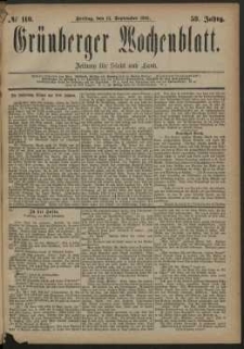 Gr&uuml;nberger Wochenblatt: Zeitung f&uuml;r Stadt und Land, No. 110. (14. September 1883)