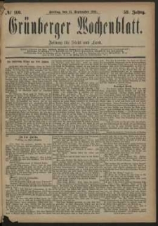 Grünberger Wochenblatt: Zeitung für Stadt und Land, No. 110. (14. September 1883)