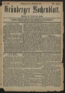 Grünberger Wochenblatt: Zeitung für Stadt und Land, No. 111. (16. September 1883)