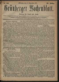 Gr&uuml;nberger Wochenblatt: Zeitung f&uuml;r Stadt und Land, No. 112. (19. September 1883)