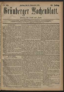 Gr&uuml;nberger Wochenblatt: Zeitung f&uuml;r Stadt und Land, No. 113. (21. September 1883)