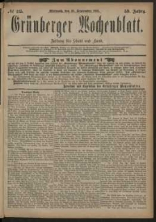 Gr&uuml;nberger Wochenblatt: Zeitung f&uuml;r Stadt und Land, No. 115. (26. September 1883)