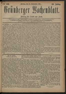 Gr&uuml;nberger Wochenblatt: Zeitung f&uuml;r Stadt und Land, No. 116. (28. September 1883)