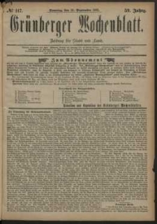 Gr&uuml;nberger Wochenblatt: Zeitung f&uuml;r Stadt und Land, No. 117. (30. September 1883)