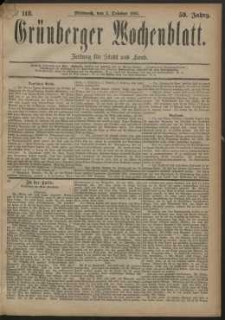 Gr&uuml;nberger Wochenblatt: Zeitung f&uuml;r Stadt und Land, No. 118. (3. October 1883)
