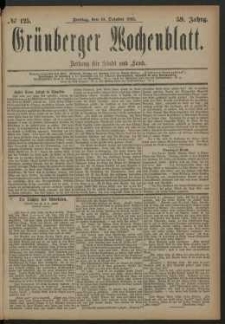 Gr&uuml;nberger Wochenblatt: Zeitung f&uuml;r Stadt und Land, No. 125. (19. October 1883)