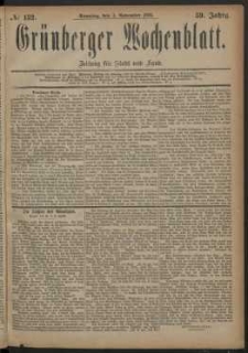 Gr&uuml;nberger Wochenblatt: Zeitung f&uuml;r Stadt und Land, No. 132. (4. November 1883)
