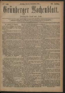 Gr&uuml;nberger Wochenblatt: Zeitung f&uuml;r Stadt und Land, No. 140. (23. November 1883)