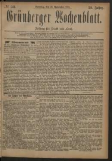Gr&uuml;nberger Wochenblatt: Zeitung f&uuml;r Stadt und Land, No. 141. (25. November 1883)