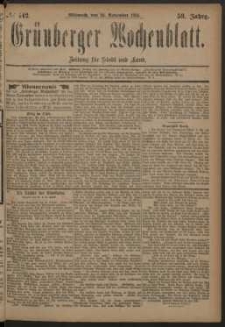 Gr&uuml;nberger Wochenblatt: Zeitung f&uuml;r Stadt und Land, No. 142. (28. November 1883)