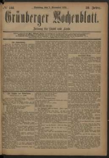 Gr&uuml;nberger Wochenblatt: Zeitung f&uuml;r Stadt und Land, No. 144. (2. December 1883)