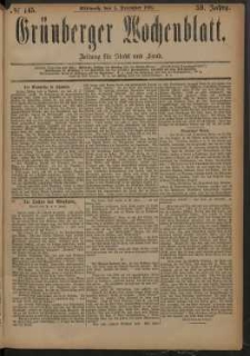 Gr&uuml;nberger Wochenblatt: Zeitung f&uuml;r Stadt und Land, No. 145. (5. December 1883)