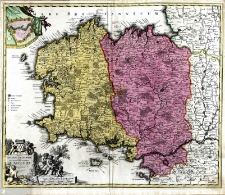 TABULA DUCATUS BRITANNIAE Gallis LE GOVERNEM. GENERAL DE BRETAGNE in suos Novem Episcopatus, omnes Turonesni Aurel. Archi-Ep. sujectos divisa Editore Ioh. Bapt. Homanno Norimbergae