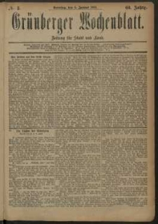 Gr&uuml;nberger Wochenblatt: Zeitung f&uuml;r Stadt und Land, No. 3. (6. Januar 1884)