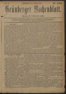 Grünberger Wochenblatt: Zeitung für Stadt und Land, No. 4. (9. Januar 1884)