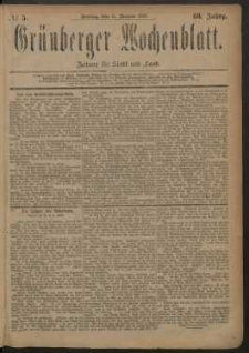 Grünberger Wochenblatt: Zeitung für Stadt und Land, No. 5. (11. Januar 1884)