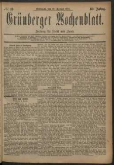 Gr&uuml;nberger Wochenblatt: Zeitung f&uuml;r Stadt und Land, No. 13. (30. Januar 1884)
