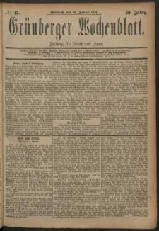 Grünberger Wochenblatt: Zeitung für Stadt und Land, No. 13. (30. Januar 1884)