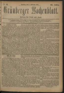 Grünberger Wochenblatt: Zeitung für Stadt und Land, No. 14. (1. Februar 1884)