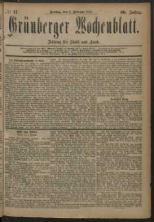 Grünberger Wochenblatt: Zeitung für Stadt und Land, No. 17. (8. Februar 1884)