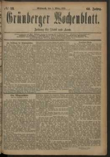 Gr&uuml;nberger Wochenblatt: Zeitung f&uuml;r Stadt und Land, No. 28. (5. M&auml;rz 1884)