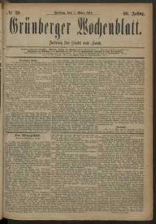 Grünberger Wochenblatt: Zeitung für Stadt und Land, No. 29. (7. März 1884)